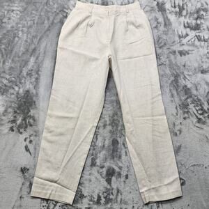 Vintage Sag Harbor Pants Womens 12 Tan Linen Blend‎ Pleated High Rise Tapered